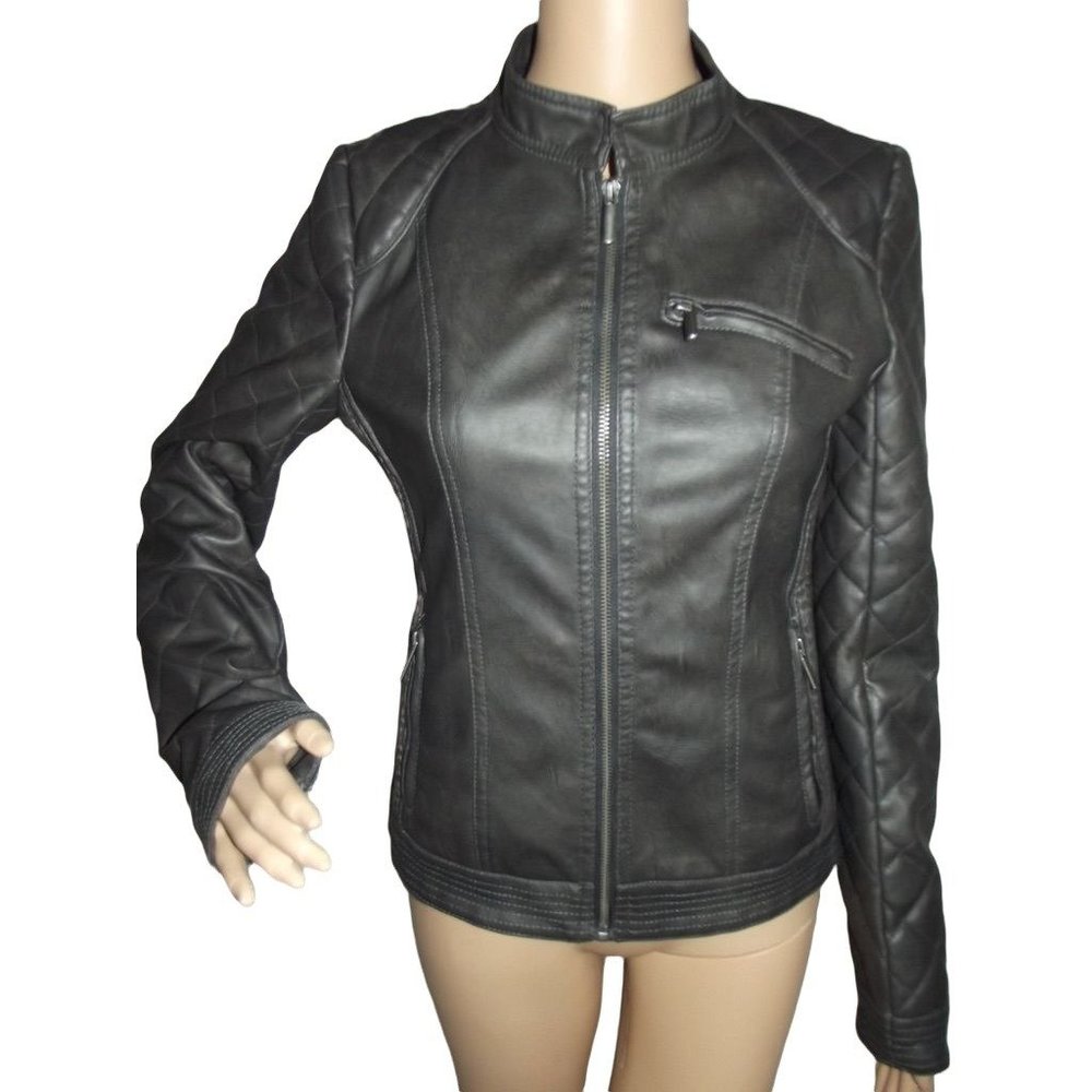 Vanity Jacket Size Small (Faux Non Leather) Moto Zip coat Gray women's